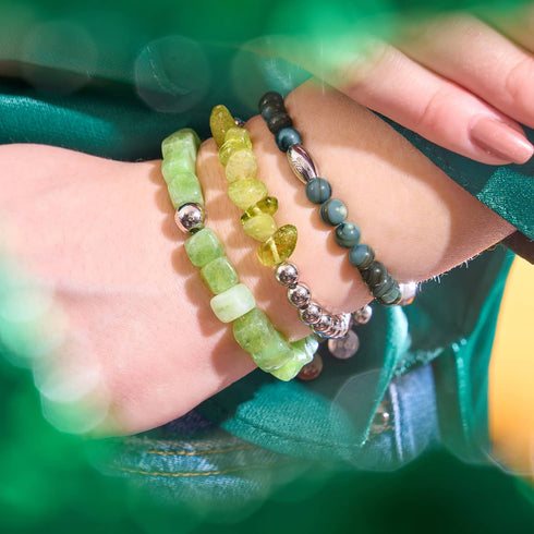 Olivenquarz | Silber | Edelstein-Kieselstein-Armband